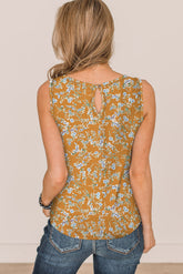 Yellow Notched Neck Floral Tank Top
